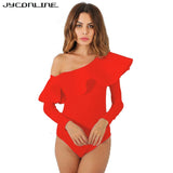 JYConline 2019 One Shoulder Bodysuit Women Body Top Ruffles Jumpsuit Sexy Rompers Womens Jumpsuit Playsuit Combinaison Femme