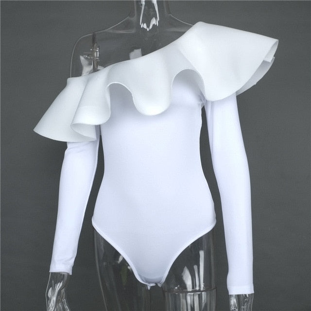 JYConline 2019 One Shoulder Bodysuit Women Body Top Ruffles Jumpsuit Sexy Rompers Womens Jumpsuit Playsuit Combinaison Femme