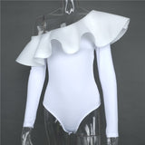 JYConline 2019 One Shoulder Bodysuit Women Body Top Ruffles Jumpsuit Sexy Rompers Womens Jumpsuit Playsuit Combinaison Femme