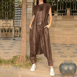 Women Jumpsuit ZANZEA 2019 Vintage Sleeveless Overalls Drop Crotch Rompers Wide Leg Trousers Long Playsuits Combinaison Femme 7
