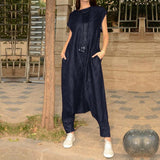 Women Jumpsuit ZANZEA 2019 Vintage Sleeveless Overalls Drop Crotch Rompers Wide Leg Trousers Long Playsuits Combinaison Femme 7
