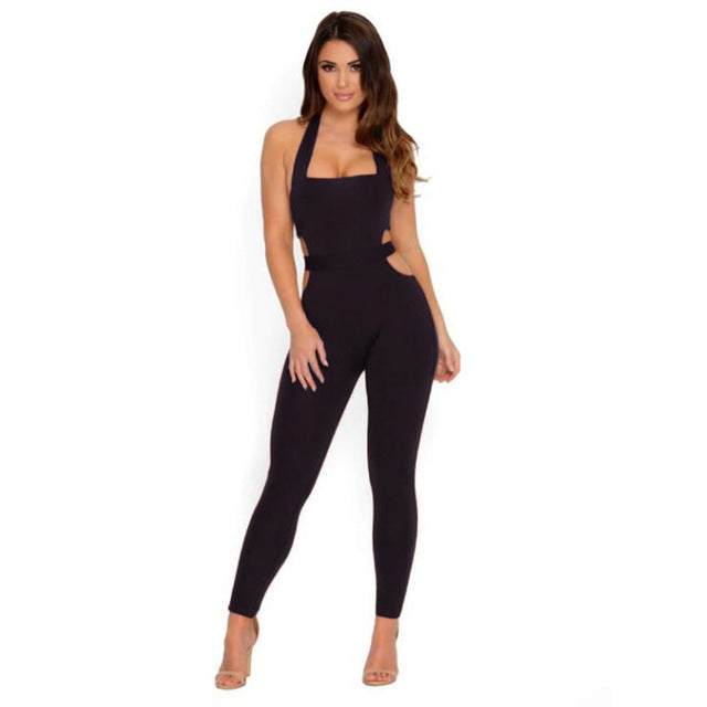 Women Push Up Fitness Rompers Womens Jumpsuit Sexy Summer Sleeveless Backless Hanging Neck Playsuit Combinaison Femme