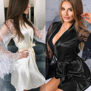 Sexy Large Size Sexy Satin Night Robe Lace Bathrobe Perfect Wedding Bride Bridesmaid Robes Dressing Gown For Women Nightwear