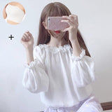 Spring ladies Lolita blouse New Japanese loose wild sweet lace lantern sleeves top women Harajuku long sleeve chiffon shirt