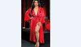 Women Long Robe with Sashes Lace Floral Solid Color Sexy Underwear Bathrobe Ladies Sleepwear Long Bathrobe Femme