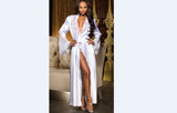 Women Long Robe with Sashes Lace Floral Solid Color Sexy Underwear Bathrobe Ladies Sleepwear Long Bathrobe Femme