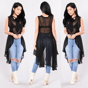 Hirigin Sexy Womens Transparent Fluoroscopy Sleeveless Loose Blouse Casual Shirt Summer Tops