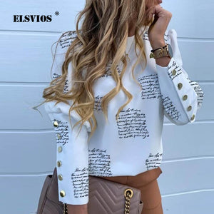 3XL Women Back Metal Buttons Blouse Office Lady Casual O Neck solid Long Sleeve Shirt tops Elegant Autumn pullover Drop Shipping