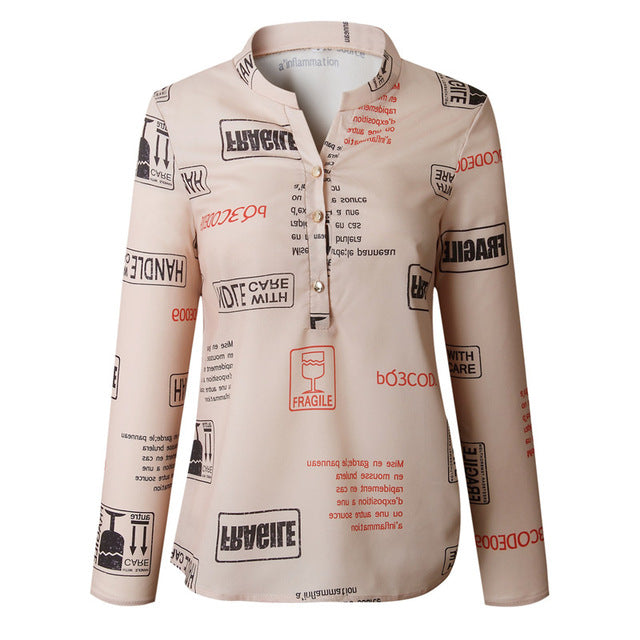 Buttons Puff Sleeve Shirts Letters Pineapple Chain Printed Top Women Autumn White Blouses Long Sleeve Spring Blusas Oversize 3XL