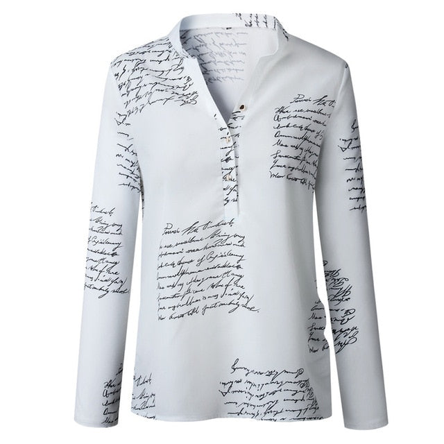 Buttons Puff Sleeve Shirts Letters Pineapple Chain Printed Top Women Autumn White Blouses Long Sleeve Spring Blusas Oversize 3XL