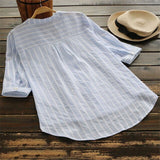 Women Shirts Stripe Half Long Sleeve V Neck Cotton Linen Buttons Blouse Loose Elegant Summer Autumn Casual Long Tops Tunic S-5XL