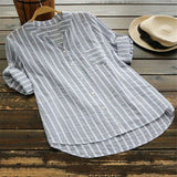 Women Shirts Stripe Half Long Sleeve V Neck Cotton Linen Buttons Blouse Loose Elegant Summer Autumn Casual Long Tops Tunic S-5XL