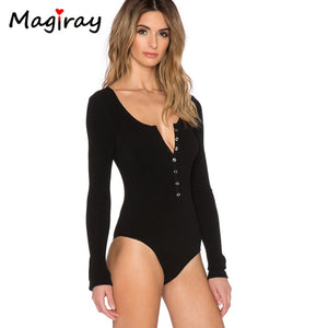 2019 New Single Breasted Slim Body Suit Sexy Combinaison Femme Buttons Womens Jumpsuit Black White Leotard Bodysuit For Women