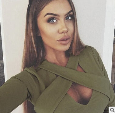 Sexy Hollow Out Tees Cross Bandage Crop Top Women Shirt Long Sleeve V-neck Tops Warm Shirts Clubwear Spring Autumn Blouse M0591