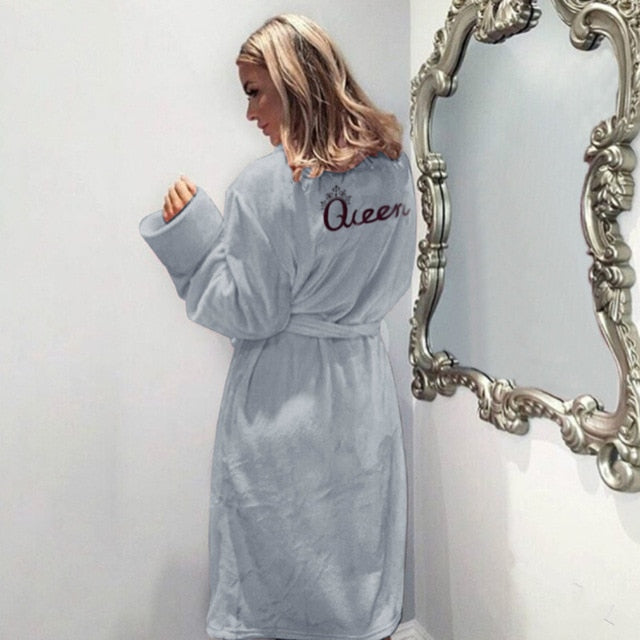 Winter Warm Flannel Bathrobe Women Knee-Length Bath Robe Soft Thick Cute Pink Bridesmaid Robes Female Dressing Gown Sleepwear