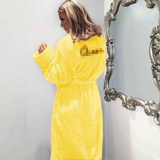 Winter Warm Flannel Bathrobe Women Knee-Length Bath Robe Soft Thick Cute Pink Bridesmaid Robes Female Dressing Gown Sleepwear