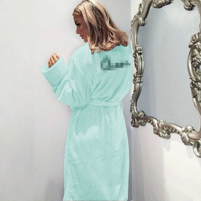 Winter Warm Flannel Bathrobe Women Knee-Length Bath Robe Soft Thick Cute Pink Bridesmaid Robes Female Dressing Gown Sleepwear