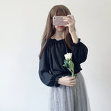 Spring ladies Lolita blouse New Japanese loose wild sweet lace lantern sleeves top women Harajuku long sleeve chiffon shirt