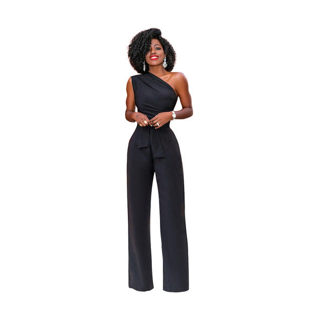 Women Jumpsuit Long Pants Elegant Wide Leg Oblique shoulder Overalls For Women Streetwear Plus Size Rompers Combinaison Pantalon