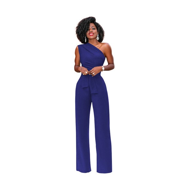 Women Jumpsuit Long Pants Elegant Wide Leg Oblique shoulder Overalls For Women Streetwear Plus Size Rompers Combinaison Pantalon