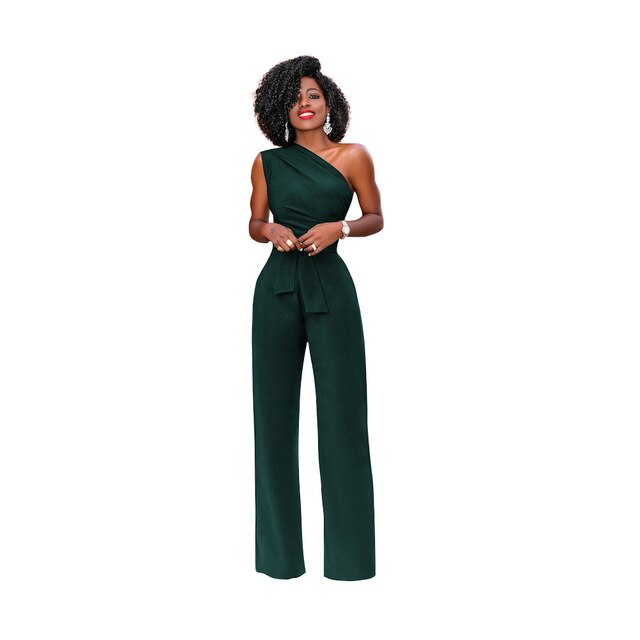 Women Jumpsuit Long Pants Elegant Wide Leg Oblique shoulder Overalls For Women Streetwear Plus Size Rompers Combinaison Pantalon