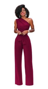Women Jumpsuit Long Pants Elegant Wide Leg Oblique shoulder Overalls For Women Streetwear Plus Size Rompers Combinaison Pantalon
