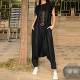 Women Jumpsuit ZANZEA 2019 Vintage Sleeveless Overalls Drop Crotch Rompers Wide Leg Trousers Long Playsuits Combinaison Femme 7