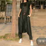 Women Jumpsuit ZANZEA 2019 Vintage Sleeveless Overalls Drop Crotch Rompers Wide Leg Trousers Long Playsuits Combinaison Femme 7