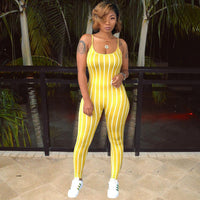 Striped Rompers Womens Jumpsuit Sleeveless Tank Yellow Red Black Spaghetti Strap Mono Mujer Verano 2019 Casual Combinaison Femme